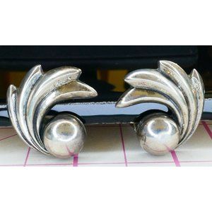 Art Deco Sterling Silver Comet Earrings Signed Danecraft Clip On